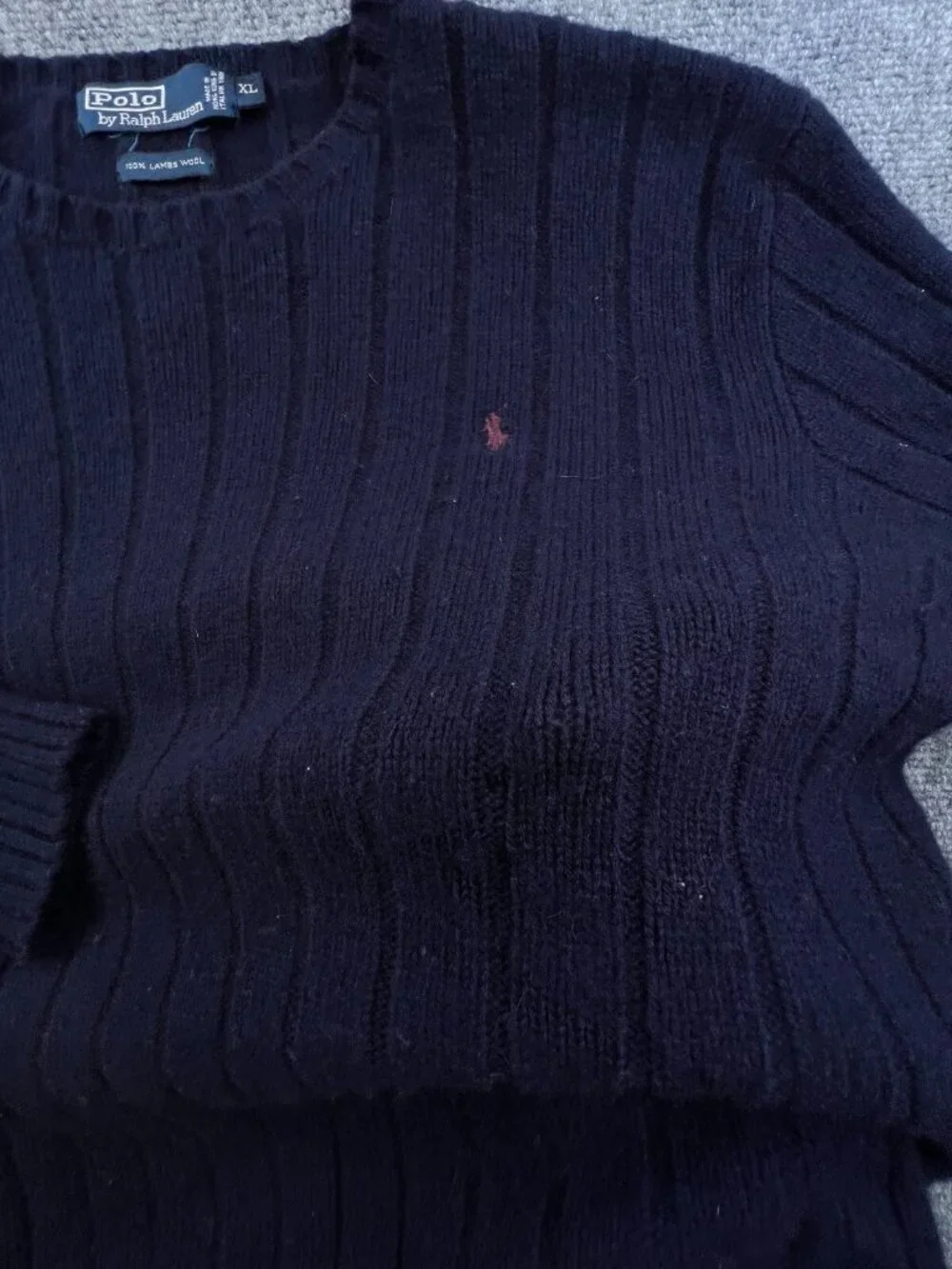 Polo Ralph Lauren Sweater Mens XL Blue 100% Lambs Wool Ribbed Crew Neck Adult